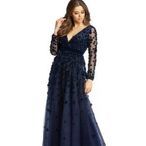Mac Duggal Velvet Floral Appliqué Long Sleeve Gown- Size 20